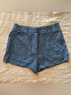 Women's Elastic Paperbag Waist Blue Shorts